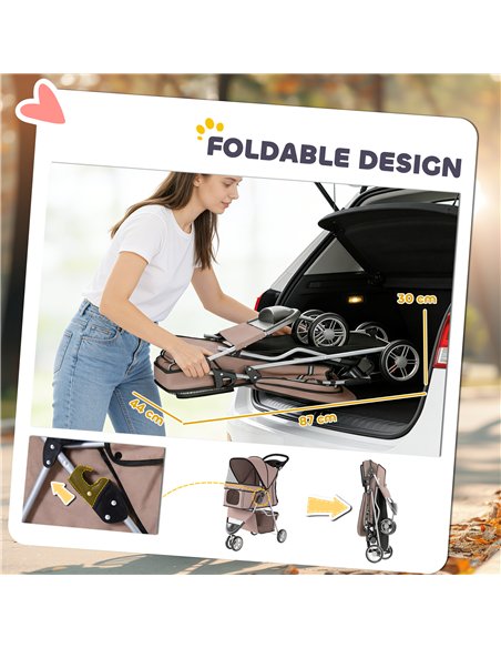 PawHut Dog Stroller, 3 Wheels Foldable Pet Stroller with Adjustable Canopy, Storage Basket for Small Mini Breeds, Coffee - pic 194911 | FastDaddyshop