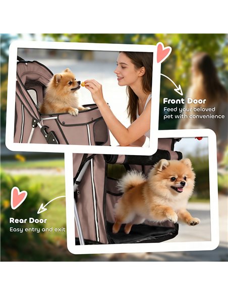 PawHut Dog Stroller, 3 Wheels Foldable Pet Stroller with Adjustable Canopy, Storage Basket for Small Mini Breeds, Coffee - pic 194913 | FastDaddyshop