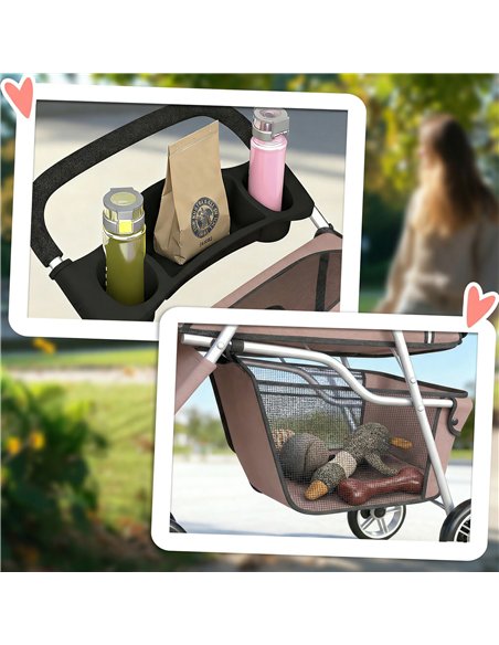 PawHut Dog Stroller, 3 Wheels Foldable Pet Stroller with Adjustable Canopy, Storage Basket for Small Mini Breeds, Coffee - pic 194914 | FastDaddyshop