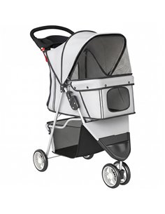 PawHut Dog Stroller, 3 Wheels Foldable Pet Stroller with Adjustable Canopy, Storage Basket for Small Mini Breeds, Grey