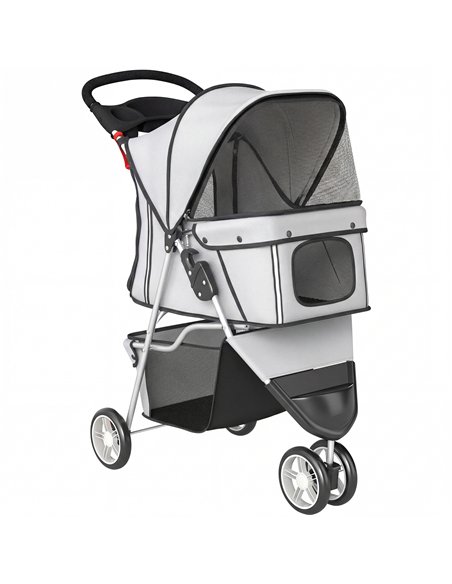 PawHut Dog Stroller, 3 Wheels Foldable Pet Stroller with Adjustable Canopy, Storage Basket for Small Mini Breeds, Grey - pic 194916 | FastDaddyshop