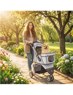 PawHut Dog Stroller, 3 Wheels Foldable Pet Stroller with Adjustable Canopy, Storage Basket for Small Mini Breeds, Grey 2