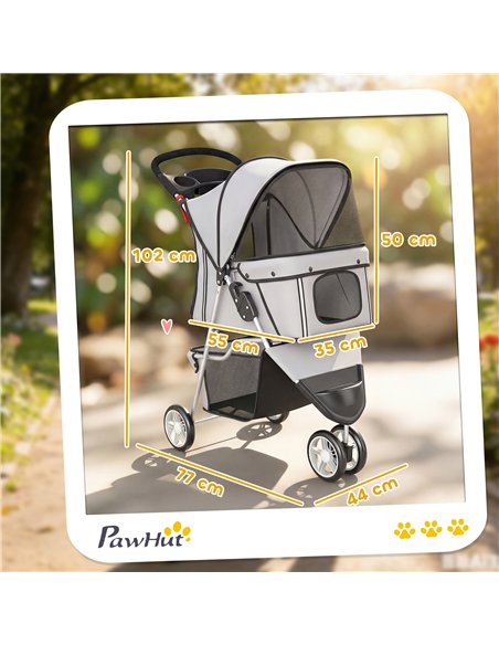 PawHut Dog Stroller, 3 Wheels Foldable Pet Stroller with Adjustable Canopy, Storage Basket for Small Mini Breeds, Grey - pic 194918 | FastDaddyshop