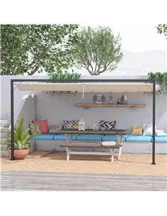 Outsunny 4m Outdoor Pergola with Retractable Canopy, Wall Mounted Gazebo, Beige 2