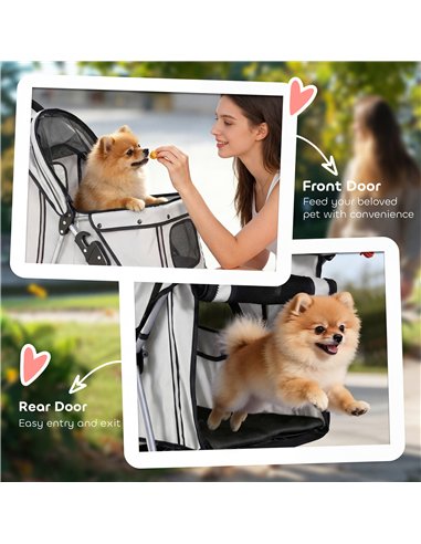 PawHut Dog Stroller, 3 Wheels Foldable Pet Stroller with Adjustable Canopy, Storage Basket for Small Mini Breeds, Grey