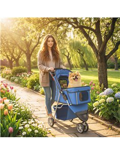 PawHut 3 Wheel Pet Stroller for Small and Miniature Dogs, Blue 2