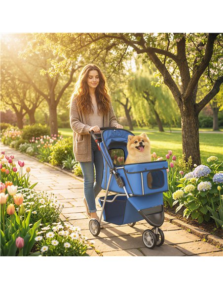 PawHut 3 Wheel Pet Stroller for Small and Miniature Dogs, Blue - pic 194926 | FastDaddyshop