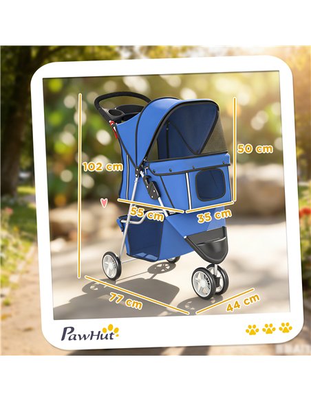 PawHut 3 Wheel Pet Stroller for Small and Miniature Dogs, Blue - pic 194927 | FastDaddyshop