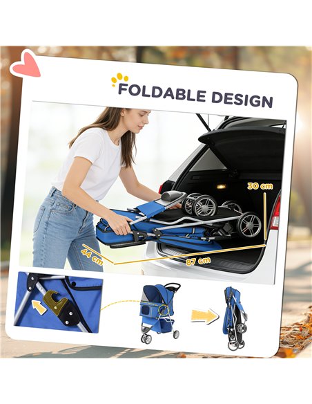 PawHut 3 Wheel Pet Stroller for Small and Miniature Dogs, Blue - pic 194929 | FastDaddyshop