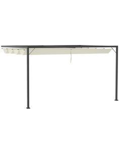 Outsunny 4m Outdoor Pergola with Retractable Canopy, Wall Mounted Gazebo, Beige