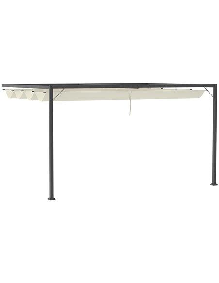 Outsunny 4m Outdoor Pergola with Retractable Canopy, Wall Mounted Gazebo, Beige - pic 19493 | FastDaddyshop