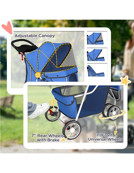 PawHut 3 Wheel Pet Stroller for Small and Miniature Dogs, Blue - pic 194930 | FastDaddyshop
