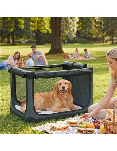 PawHut Soft Dog Crate Pet Travel Crate 90 x 64 x 64 cm with Removable Pad Mesh Window Army Green