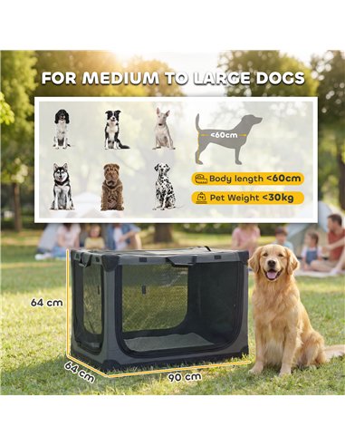 PawHut Soft Dog Crate Pet Travel Crate 90 x 64 x 64 cm with Removable Pad Mesh Window Army Green