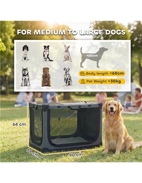 PawHut Soft Dog Crate Pet Travel Crate 90 x 64 x 64 cm with Removable Pad Mesh Window Army Green - pic 194936 | FastDaddyshop