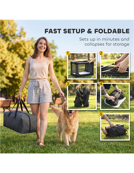 PawHut Soft Dog Crate Pet Travel Crate 90 x 64 x 64 cm with Removable Pad Mesh Window Army Green - pic 194937 | FastDaddyshop