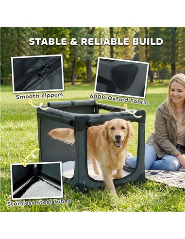 PawHut Soft Dog Crate Pet Travel Crate 90 x 64 x 64 cm with Removable Pad Mesh Window Army Green