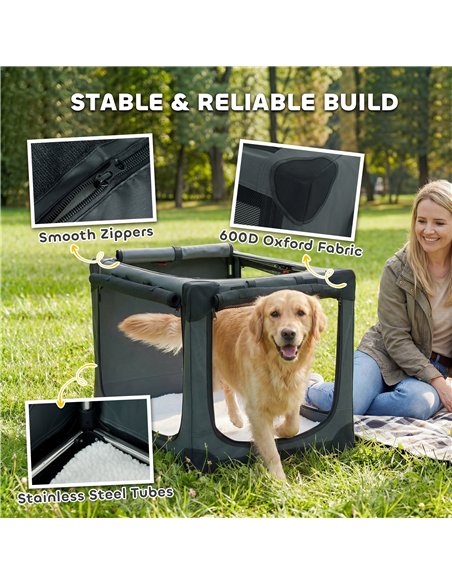 PawHut Soft Dog Crate Pet Travel Crate 90 x 64 x 64 cm with Removable Pad Mesh Window Army Green - pic 194938 | FastDaddyshop