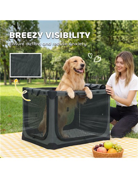 PawHut Soft Dog Crate Pet Travel Crate 90 x 64 x 64 cm with Removable Pad Mesh Window Army Green - pic 194939 | FastDaddyshop