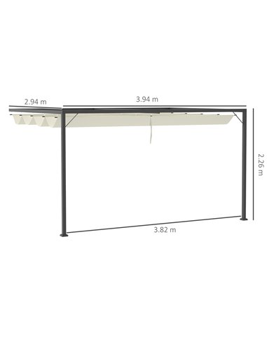 Outsunny 4m Outdoor Pergola with Retractable Canopy, Wall Mounted Gazebo, Beige