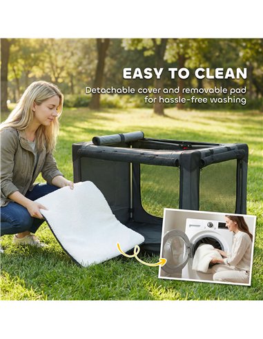 PawHut Soft Dog Crate Pet Travel Crate 90 x 64 x 64 cm with Removable Pad Mesh Window Army Green