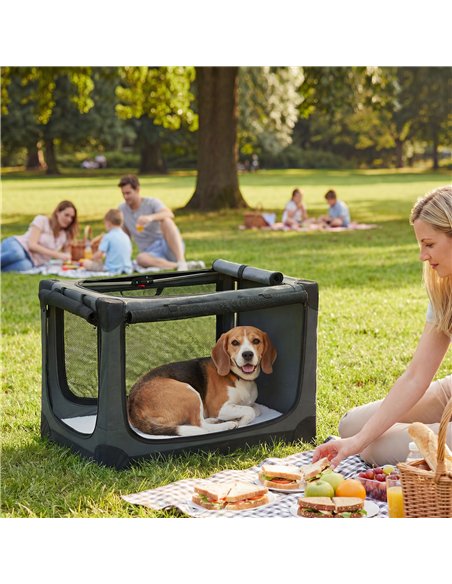 PawHut Soft Dog Crate Pet Travel Crate 76 x 54 x 54 cm with Removable Pad Mesh Window Army Green - pic 194944 | FastDaddyshop