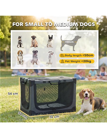 PawHut Soft Dog Crate Pet Travel Crate 76 x 54 x 54 cm with Removable Pad Mesh Window Army Green - pic 194945 | FastDaddyshop