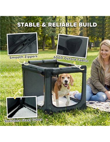 PawHut Soft Dog Crate Pet Travel Crate 76 x 54 x 54 cm with Removable Pad Mesh Window Army Green
