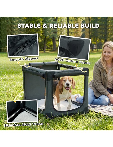 PawHut Soft Dog Crate Pet Travel Crate 76 x 54 x 54 cm with Removable Pad Mesh Window Army Green - pic 194947 | FastDaddyshop
