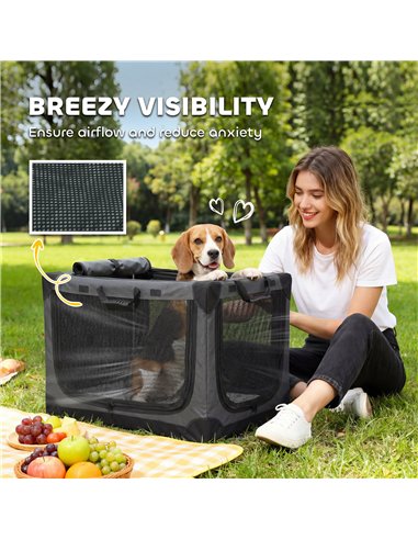 PawHut Soft Dog Crate Pet Travel Crate 76 x 54 x 54 cm with Removable Pad Mesh Window Army Green