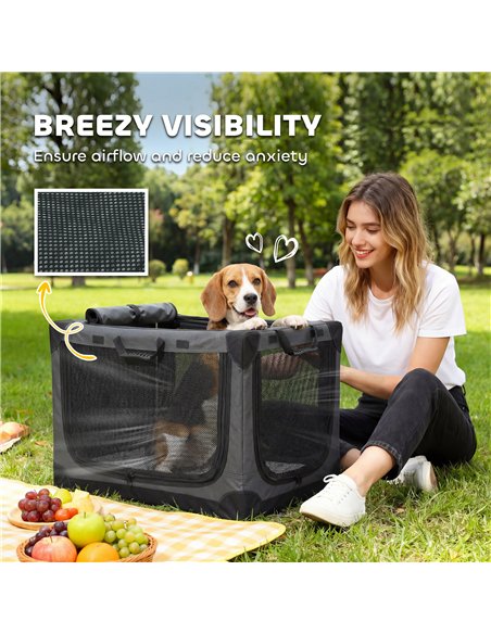 PawHut Soft Dog Crate Pet Travel Crate 76 x 54 x 54 cm with Removable Pad Mesh Window Army Green - pic 194948 | FastDaddyshop