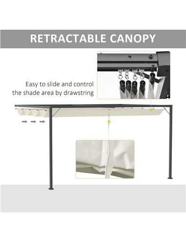 Outsunny 4(m) Outdoor Pergola Retractable Canopy Wall Mounted Gazebo Patio Shelter Sun Shade, Beige