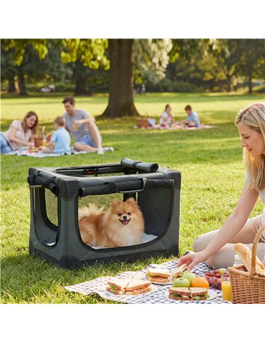 PawHut Soft Dog Crate Pet Travel Crate 60 x 42 x 43 cm with Removable Pad Mesh Window Army Green
