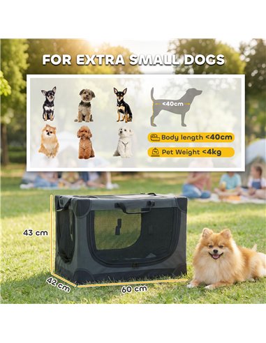 PawHut Soft Dog Crate Pet Travel Crate 60 x 42 x 43 cm with Removable Pad Mesh Window Army Green