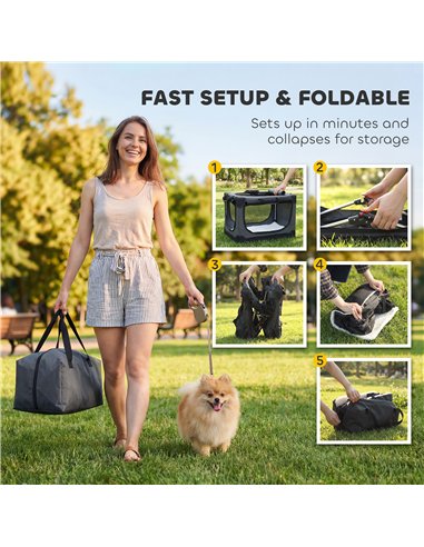 PawHut Soft Dog Crate Pet Travel Crate 60 x 42 x 43 cm with Removable Pad Mesh Window Army Green