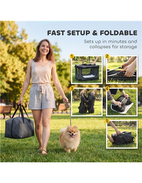 PawHut Soft Dog Crate Pet Travel Crate 60 x 42 x 43 cm with Removable Pad Mesh Window Army Green - pic 194955 | FastDaddyshop