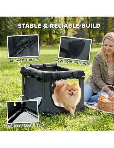 PawHut Soft Dog Crate Pet Travel Crate 60 x 42 x 43 cm with Removable Pad Mesh Window Army Green