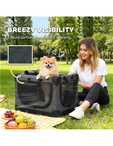 PawHut Soft Dog Crate Pet Travel Crate 60 x 42 x 43 cm with Removable Pad Mesh Window Army Green