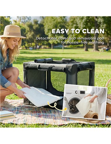 PawHut Soft Dog Crate Pet Travel Crate 60 x 42 x 43 cm with Removable Pad Mesh Window Army Green