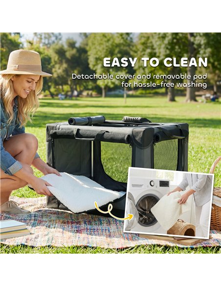 PawHut Soft Dog Crate Pet Travel Crate 60 x 42 x 43 cm with Removable Pad Mesh Window Army Green - pic 194958 | FastDaddyshop