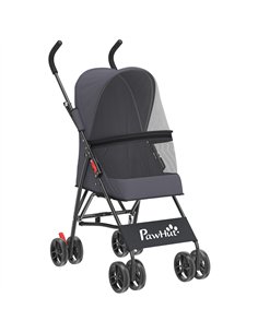 PawHut Dog Stroller, Foldable Cat Dog Pram for Miniature Breeds, Pet Stroller with Brake, Mesh Windows, Dark Grey