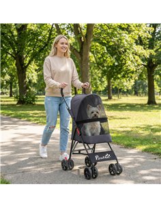 PawHut Dog Stroller, Foldable Cat Dog Pram for Miniature Breeds, Pet Stroller with Brake, Mesh Windows, Dark Grey 2