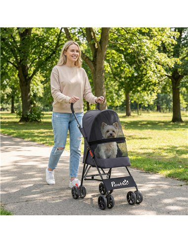 PawHut Dog Stroller, Foldable Cat Dog Pram for Miniature Breeds, Pet Stroller with Brake, Mesh Windows, Dark Grey
