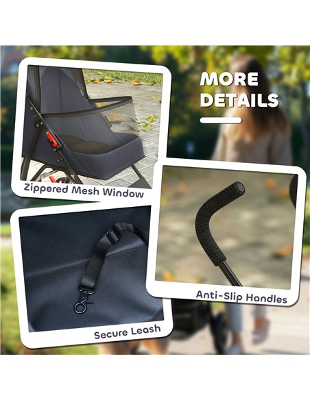PawHut Dog Stroller, Foldable Cat Dog Pram for Miniature Breeds, Pet Stroller with Brake, Mesh Windows, Dark Grey - pic 194967 | FastDaddyshop