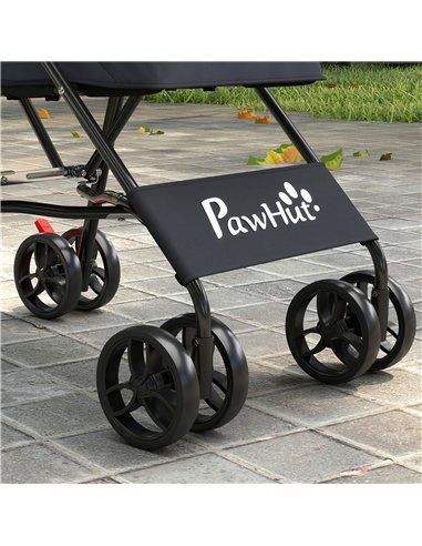 PawHut Dog Stroller, Foldable Cat Dog Pram for Miniature Breeds, Pet Stroller with Brake, Mesh Windows, Dark Grey