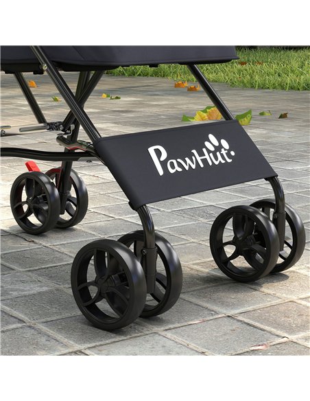 PawHut Dog Stroller, Foldable Cat Dog Pram for Miniature Breeds, Pet Stroller with Brake, Mesh Windows, Dark Grey - pic 194969 | FastDaddyshop