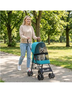 PawHut Dog Stroller, Foldable Cat Dog Pram for Miniature Breeds, Pet Stroller with Brake, Mesh Windows, Dark Green 2