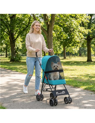 PawHut Dog Stroller, Foldable Cat Dog Pram for Miniature Breeds, Pet Stroller with Brake, Mesh Windows, Dark Green