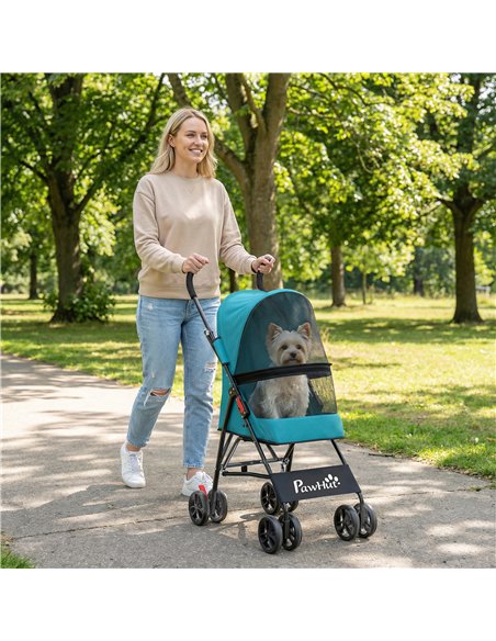 PawHut Dog Stroller, Foldable Cat Dog Pram for Miniature Breeds, Pet Stroller with Brake, Mesh Windows, Dark Green - pic 194971 | FastDaddyshop