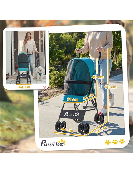 PawHut Dog Stroller, Foldable Cat Dog Pram for Miniature Breeds, Pet Stroller with Brake, Mesh Windows, Dark Green - pic 194972 | FastDaddyshop